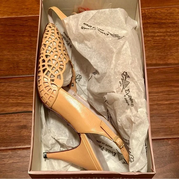 Vintage Evan-Picone NEW IN BOX Peach/Tan Lattice Leather Heels Size 10M - Picture 2 of 10